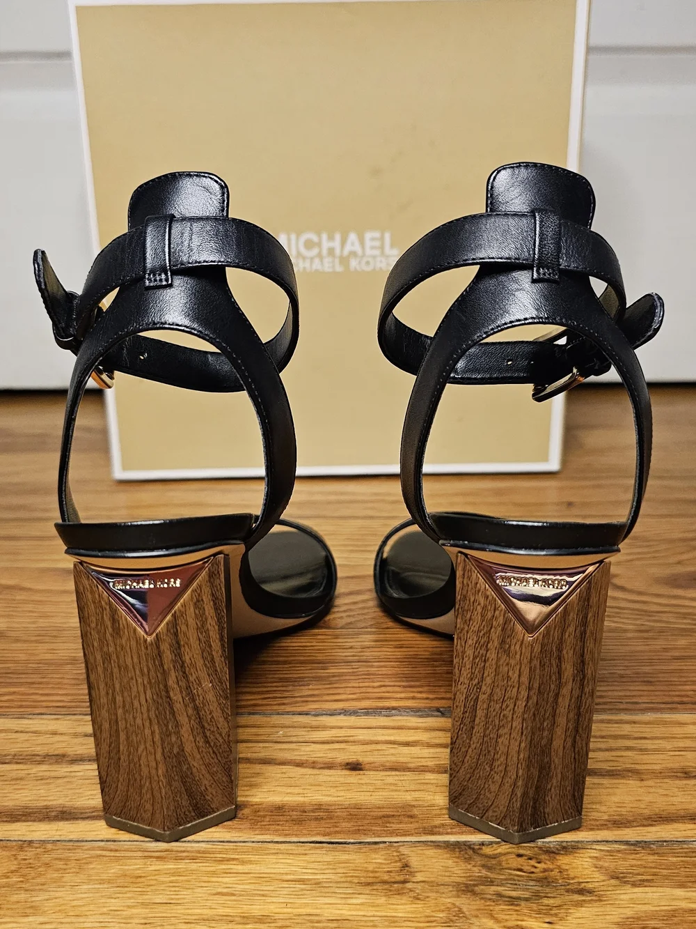 Michael Kors Black Leather Block Heel Sandals